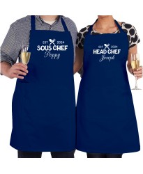 Sous Chef Head Chef Custom Name Wedding Year Anniversary Printed Unisex Adult Couple Apron 